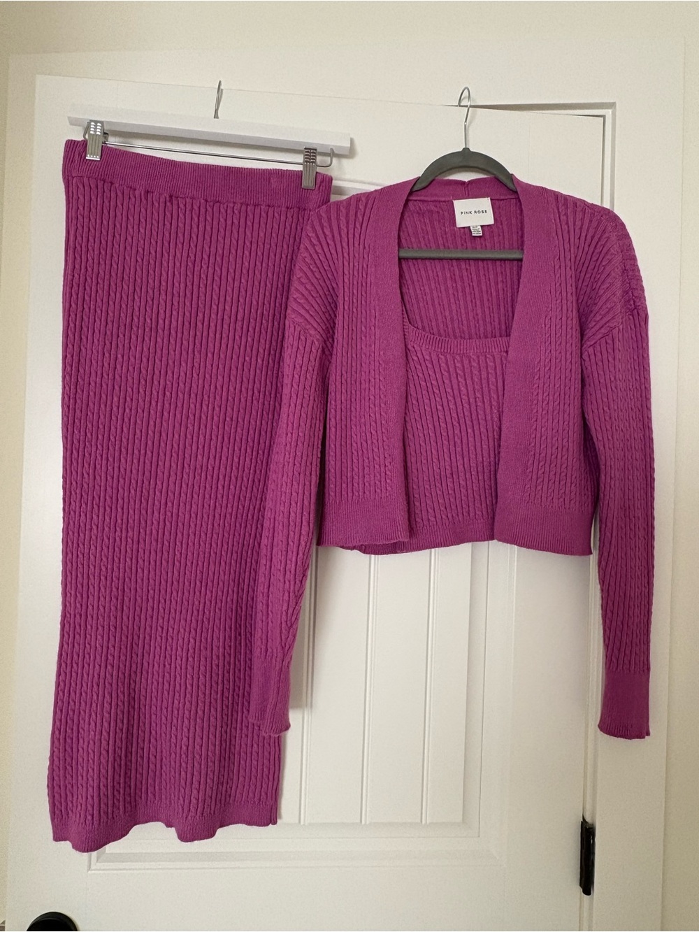 Pink Rose Fuchsia Ribbed Knit Set - Picture 1 of 5